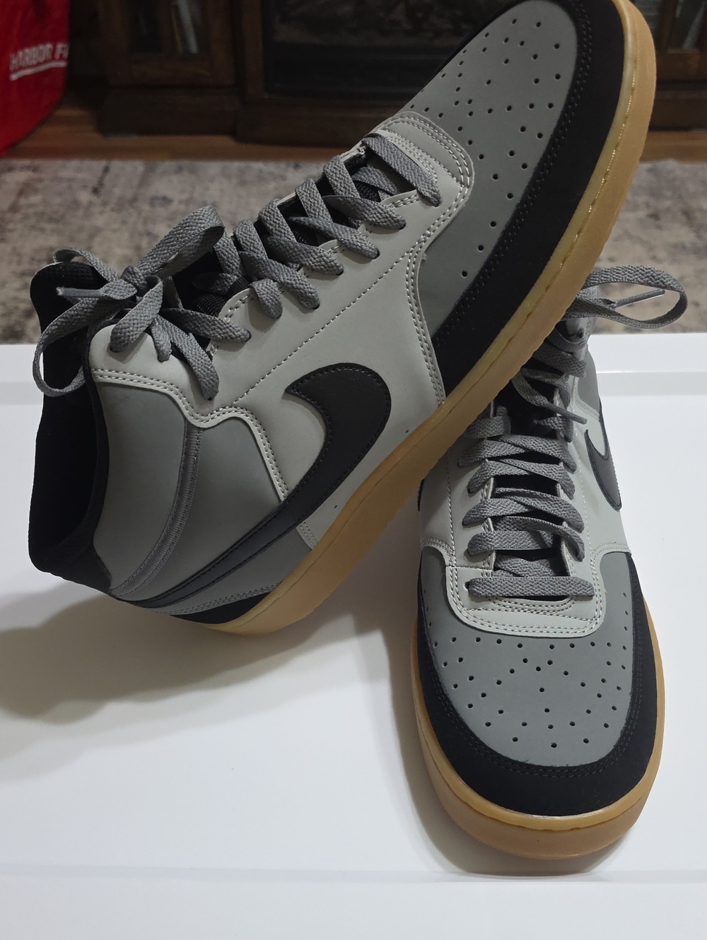 Nike Men's Gray and Black High-Top Sneakers with Gum Sole